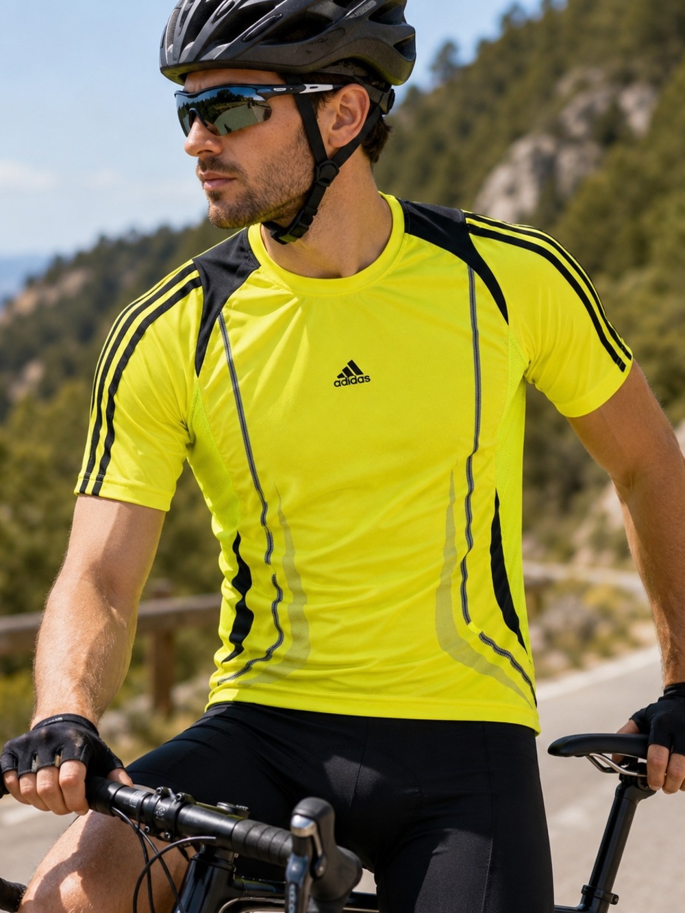 Adidas Cycling Jersey Mens Medium Hi Vis Yellow Performance Bike Shirt